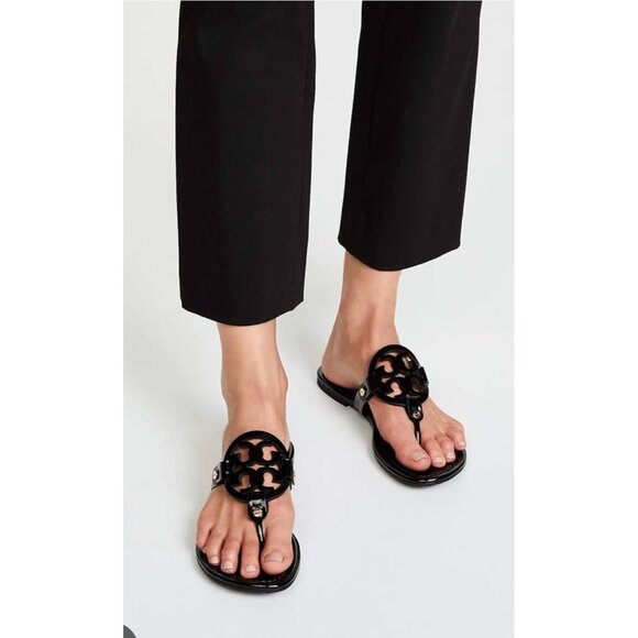Tory Burch Black Leather Thong Sandals Women’s US 9 Designer Summer Flats - Picture 10 of 10